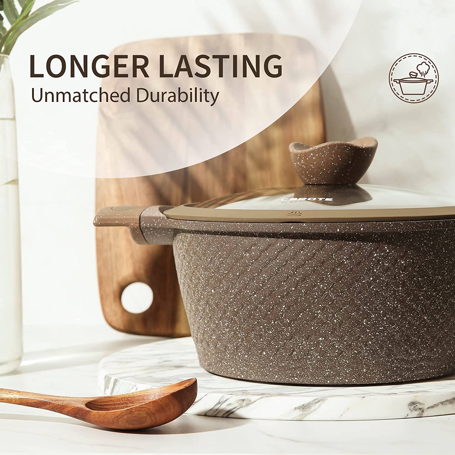 Antihaftbeschichtetes Kochgeschirr-Set, 10-teiliges Set aus Töpfen und Pfannen, antihaftbeschichtet, gesundes Antihaft-Induktionskochgeschirr aus Stein, Küchen-Granit-Kochset mit Bratpfannen und Topf, PFOS, PFOA-frei (brauner Granit)