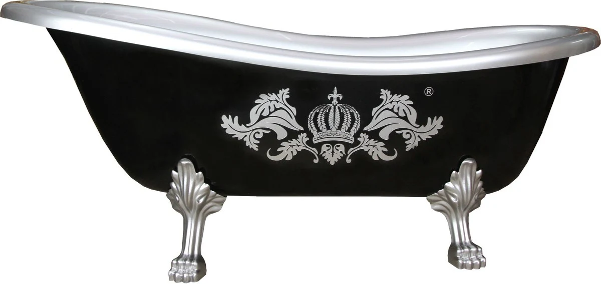 Pompöös by Luxus bathtub deluxe freestanding by Harald Glööckler black / silver 1695mm with silver-colored lion feet