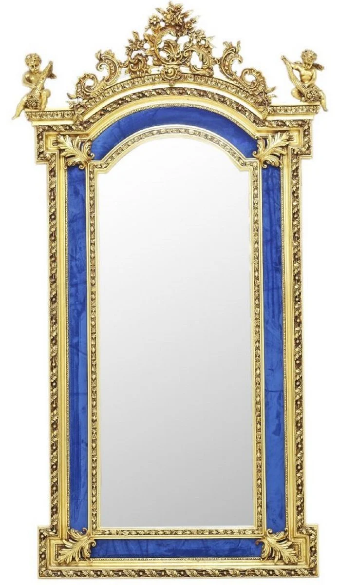 Baroque mirror gold / blue - Baroque style mirror with elegant decorations - Rectangular baroque style wall mirror - Baroque wardrobe mirror - Baroque furniture - Baroque style furniture