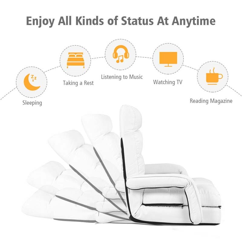 Foldable Massage Floor Chair Recliner, Single Lazy Sofa with Ergonomic Armrest, Adjustable 5 Backrest Position & Detachable Mat