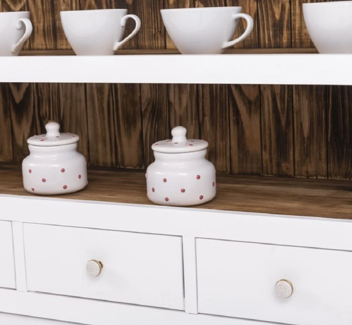 Country house style dining room cabinet white / dark brown 179 x 50 x H. 210 cm - solid wood kitchen cabinet - dining room furniture in country house style - country house style dining room furnishings