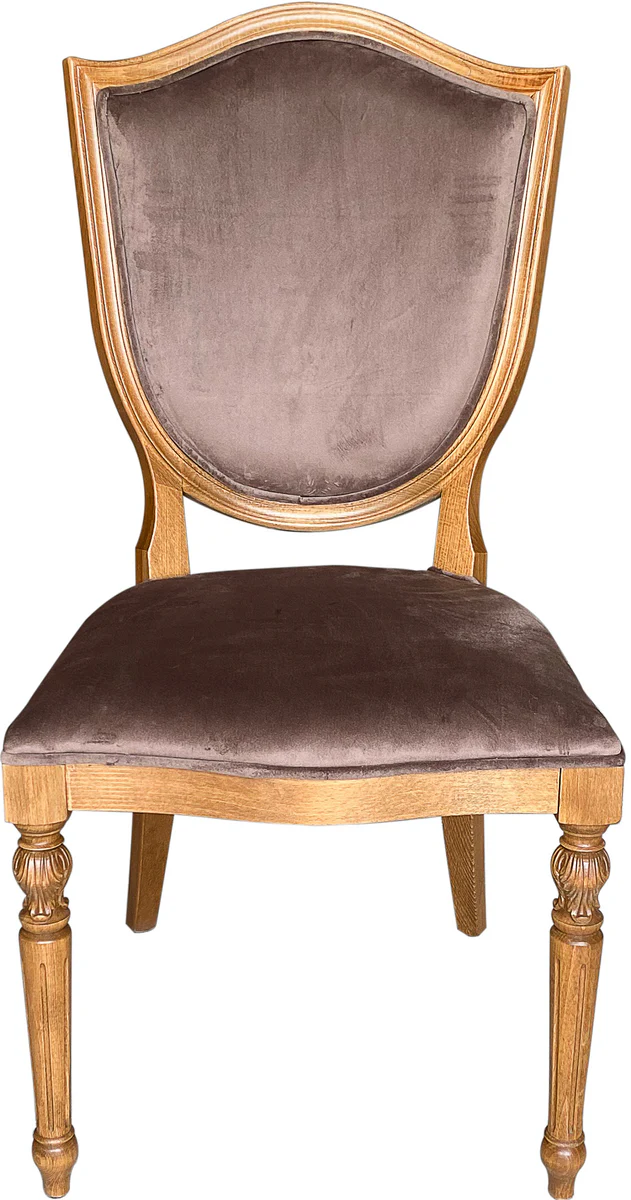 Luxus Art Deco Esszimmer Stuhl Braun / Naturfarben - Eleganter Massivholz Stuhl mit edlem Samtstoff - Art Deco Esszimmer Möbel Barock