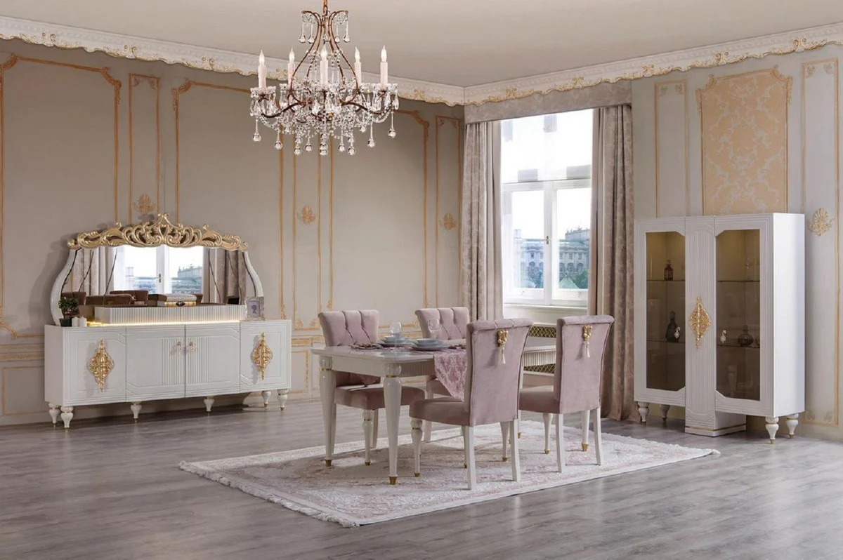Luxury baroque dining table white / gold - magnificent solid wood dining room table in baroque style - baroque dining room furniture - luxury dining room furniture in baroque style - noble & magnificent