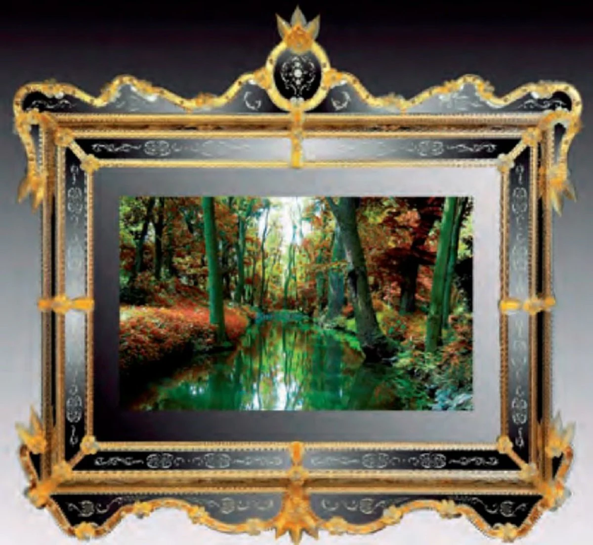 Luxury Baroque Mirror Gold - Magnificent wall mirror in Venetian style with integrated 40 inch TV - Hotel Furniture - Baroque Furniture - Luxury Furniture in Baroque Style - Made in Italy