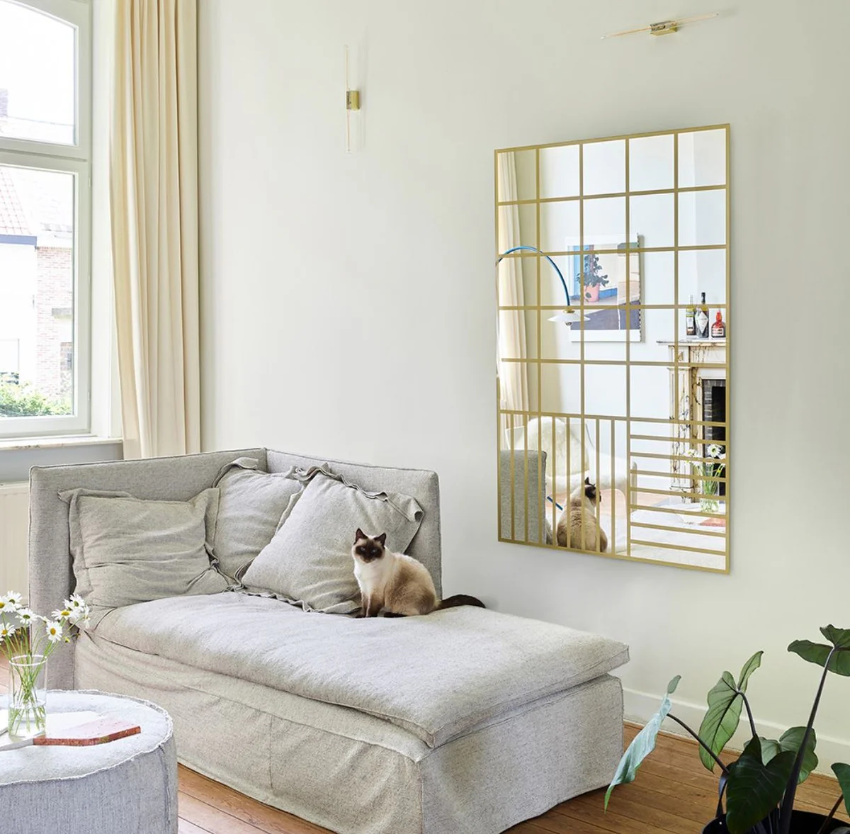 Luxury wall mirror gold 100 x 2.5 x H. 158 cm - Rectangular mirror with pattern - Luxury furniture