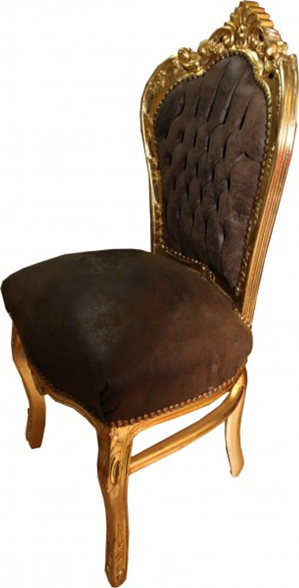 Baroque dining room chair brown leather look / gold - furniture