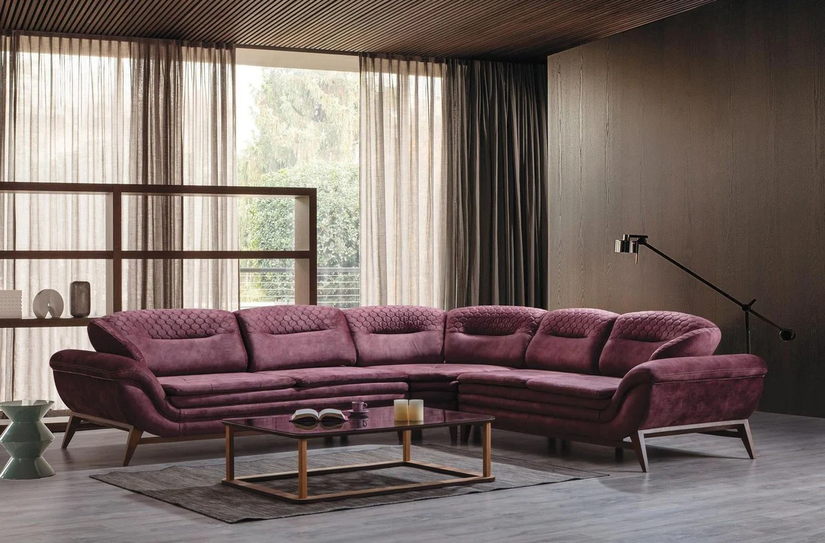 Luxury corner sofa purple / dark brown 318 x 293 x H. 85 cm - living room sofa with adjustable backrests - living room furniture