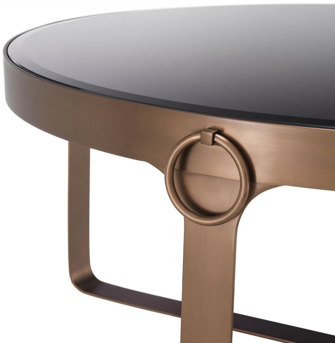 Luxury coffee table copper / black Ø 90 x H. 38.5 cm - Round stainless steel living room table with glass top - Living room furniture - Luxury furniture