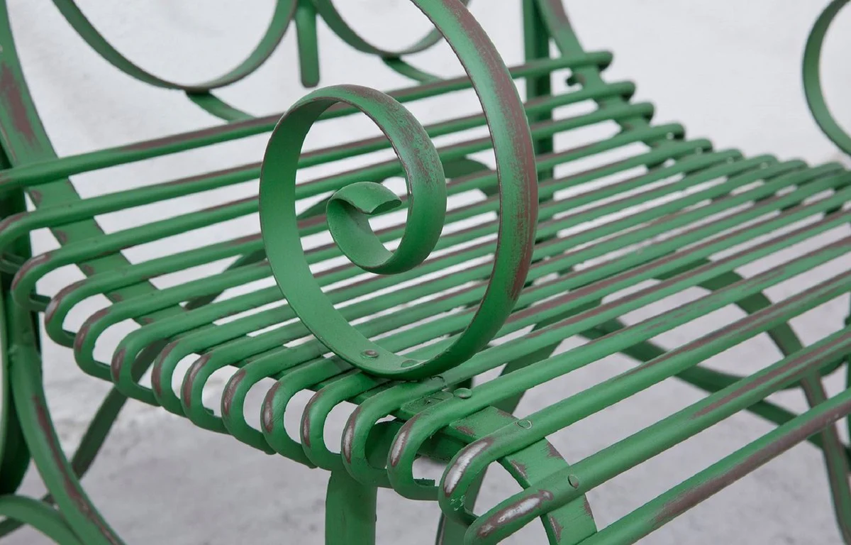 Art Nouveau Garden Chair Set of 6 Antique Green 64 x 66 x H. 114 cm - Handcrafted Wrought Iron Chairs with Armrests - Nostalgic Garden & Patio Furniture