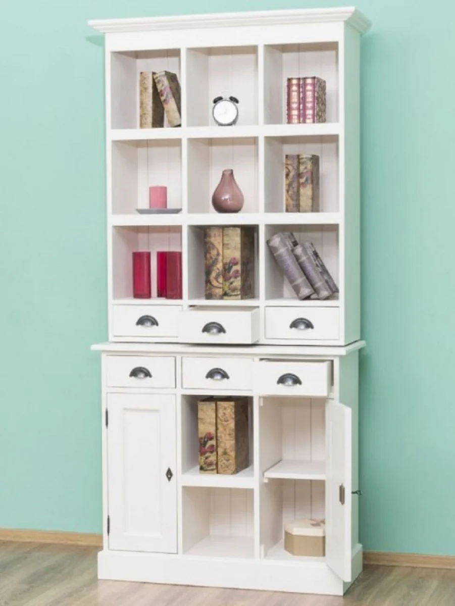 Country house style cabinet white 97 x 40 x H. 210 cm - solid wood shelf cabinet with 2 doors and 6 drawers - furniture in country house style