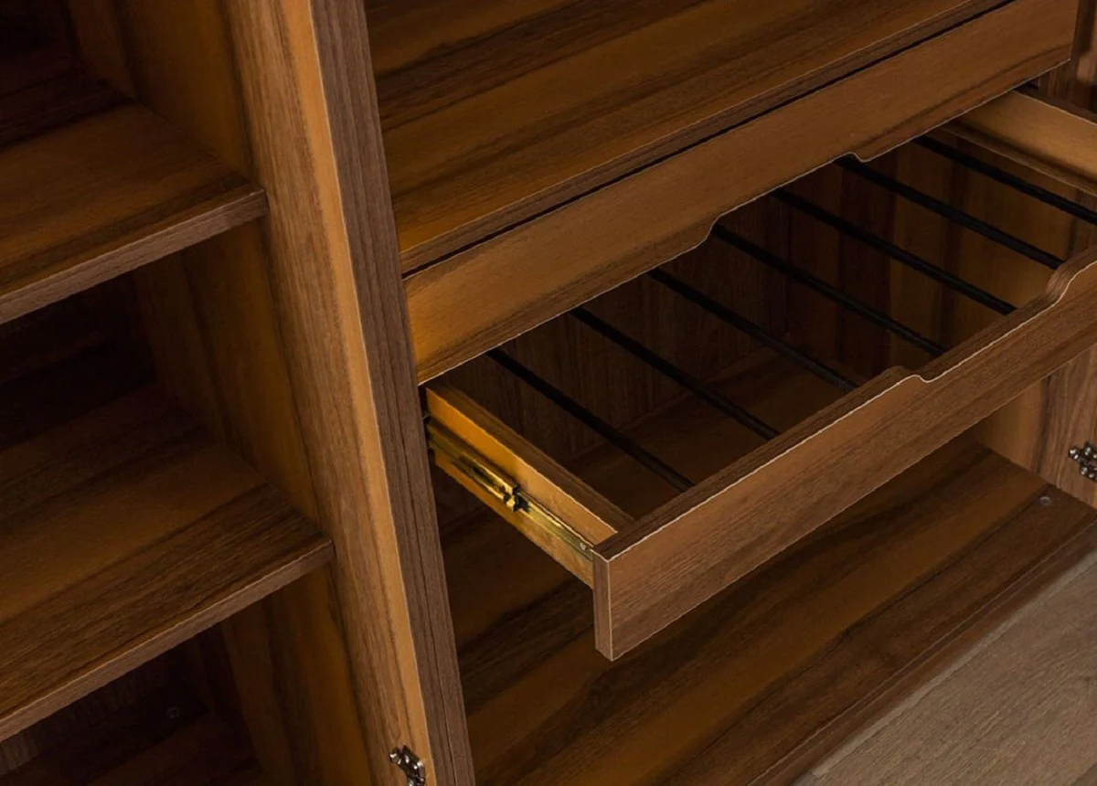 Luxury wardrobe brown / black 250 x H. 220 cm - solid wood bedroom wardrobe with 5 glass doors and LED lighting - bedroom furniture - hotel furniture - luxury furniture