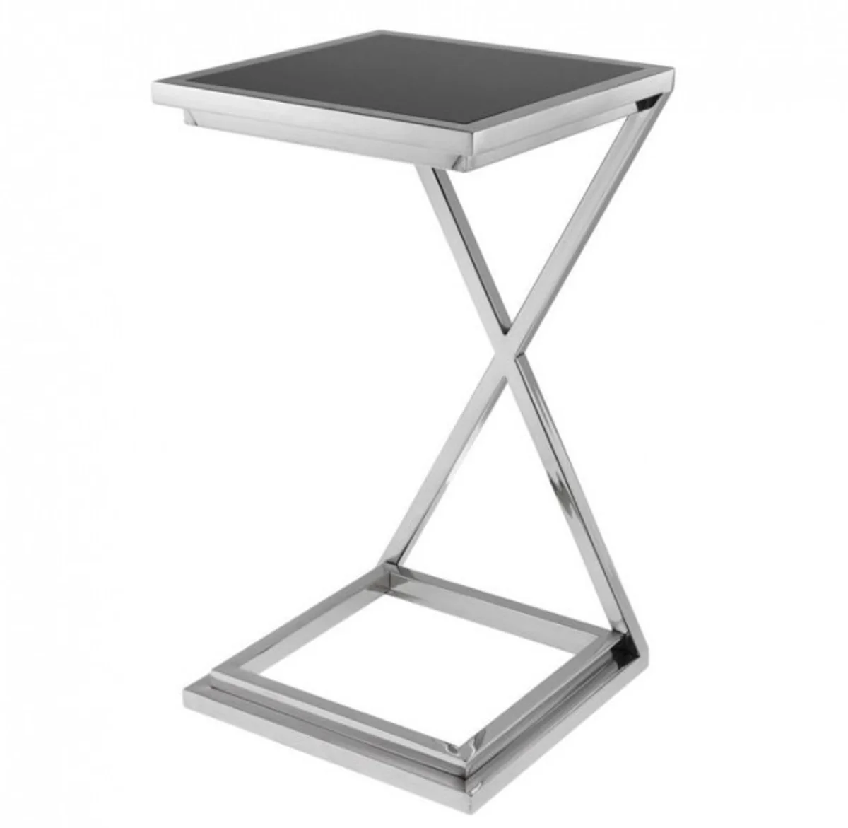 Luxury Art Deco designer side table nickel with black glass - luxury hotel furniture