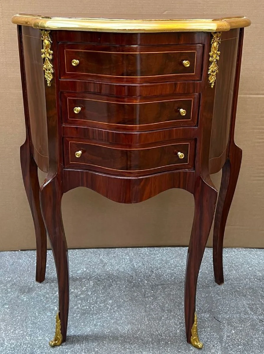 Baroque chest of drawers dark brown / gold - handmade solid wood chest of drawers in baroque style - antique style bedside table - side table with 3 drawers - handmade baroque furniture