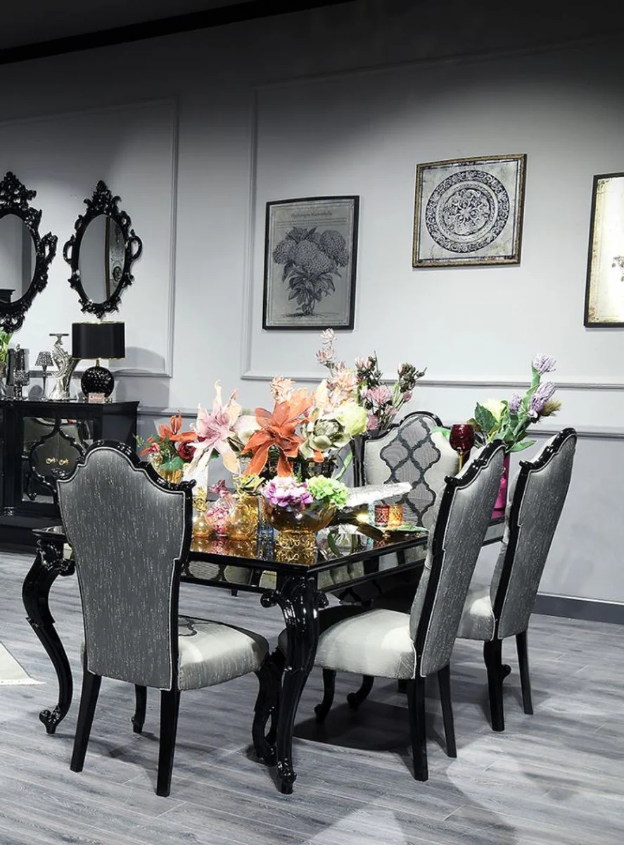 Luxury baroque dining room chair set silver / gray / black 55 x 55 x H. 116 cm - noble kitchen chairs set of 6 - dining room furniture in baroque style