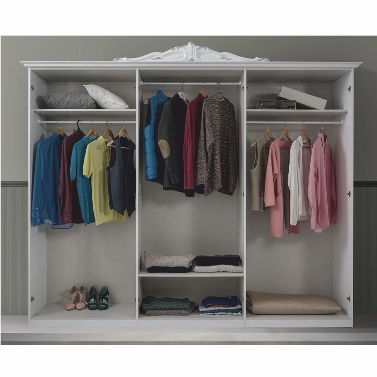 Luxus Barock Schlafzimmer Schrank Weiß / Grau 261,4 cm - Barock Schlafzimmer Möbel