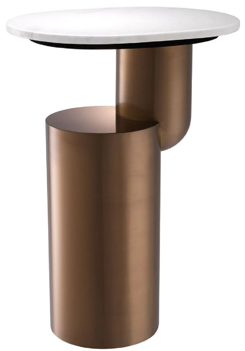 Luxury stainless steel side table with marble table top white / copper colored 43 x 35 x H. 62 cm - designer living room furniture