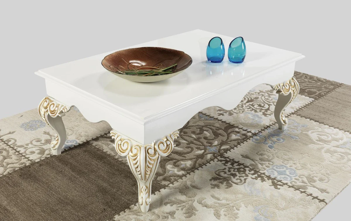 Baroque coffee table white / cream / gold 105 x 75 x H. 42 cm - Baroque style living room table - Baroque living room furniture