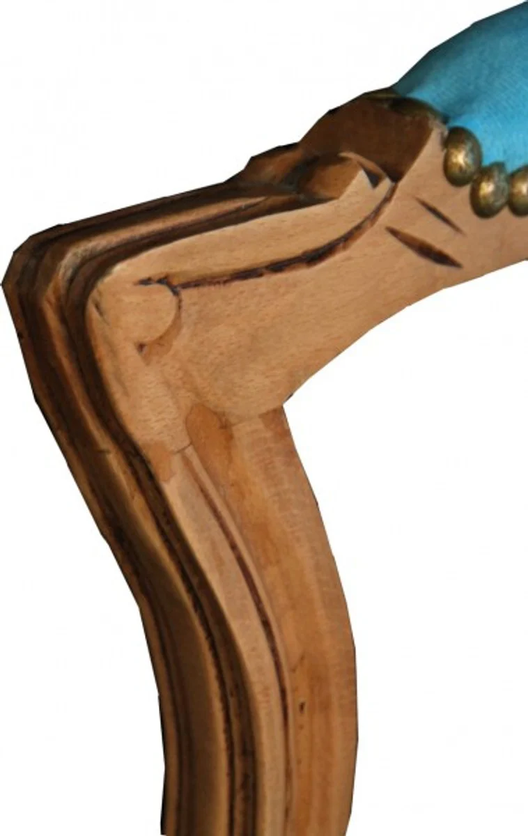 Barock Salon Stuhl Hellblau / Natural Wood - Möbel Naturholz