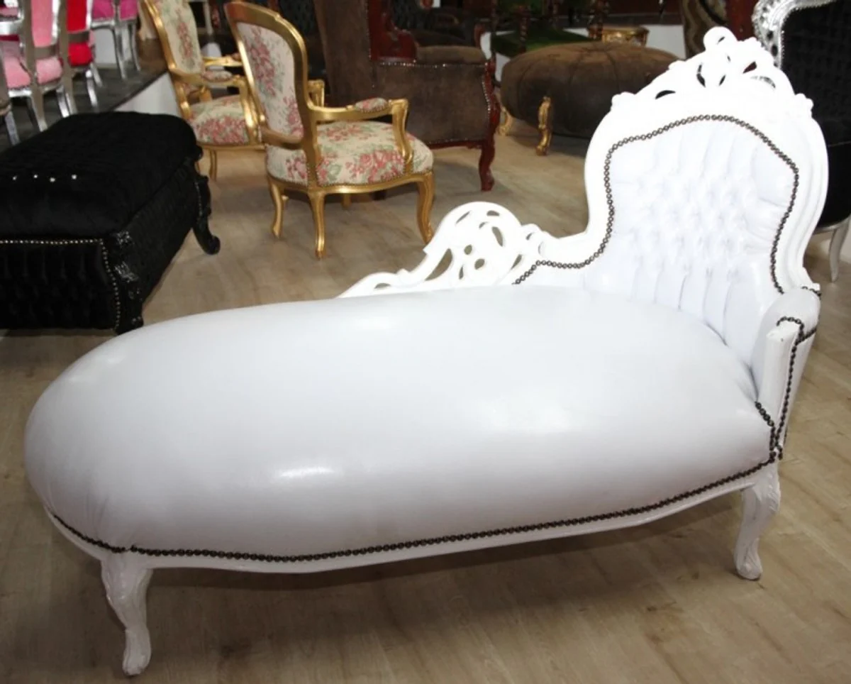 Baroque chaise longue white/white leather look - Recamiere lounger