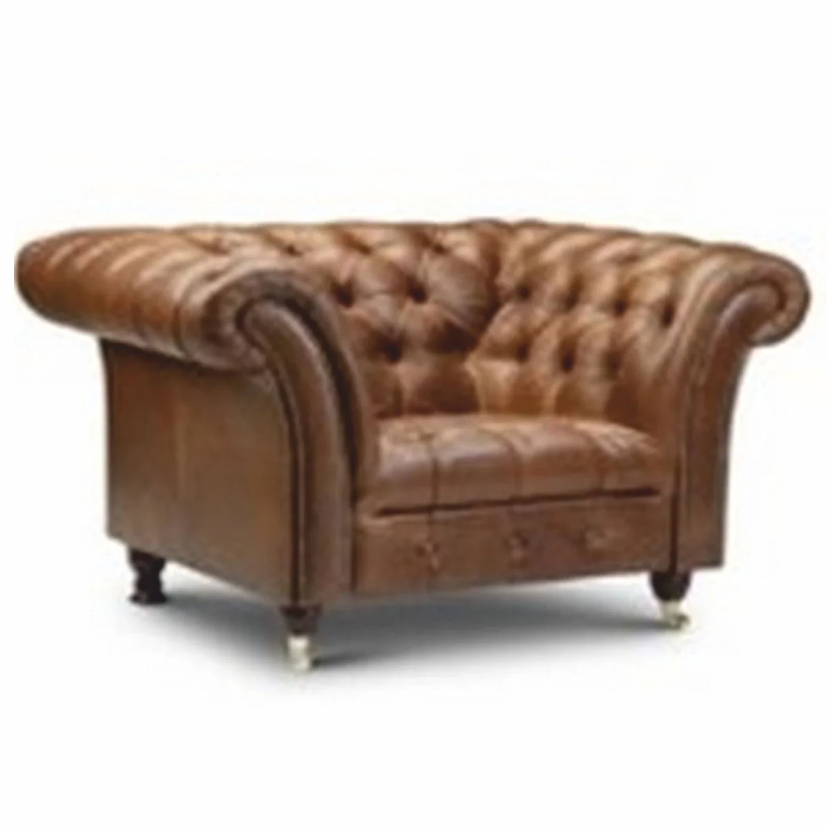 Luxury Chesterfield Leather Armchair Vintage Brown / Dark Brown 127 cm - Real Leather Furniture