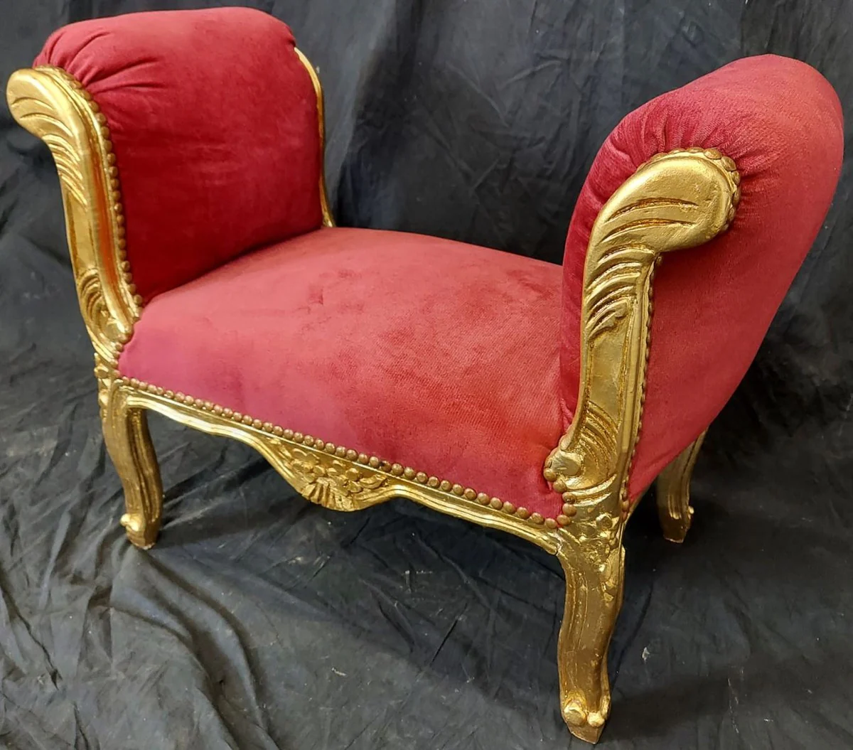 Barock Schemel Rot / Gold - Handgefertigter Antik Stil Hocker - Barockstil Hocker - Wohnzimmer Möbel im Barockstil - Barockstil Möbel - Barock Möbel - Barock Einrichtung