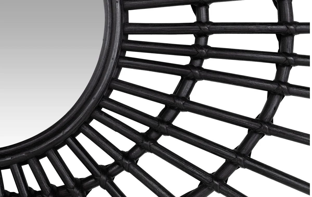 Designer rattan mirror black Ø 75 cm - decorative accessories