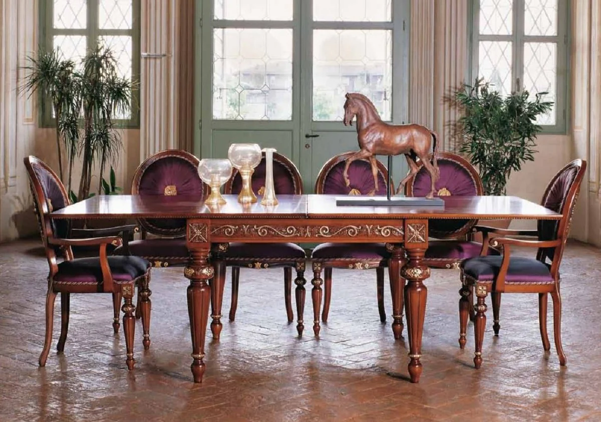 Luxury Baroque Dining Room Chair Set Purple / Brown / Gold - Handmade Kitchen Chairs Set of 6 - Luxury Dining Room Furniture in Baroque Style - Baroque Furniture - Luxury Quality - Made in Italy