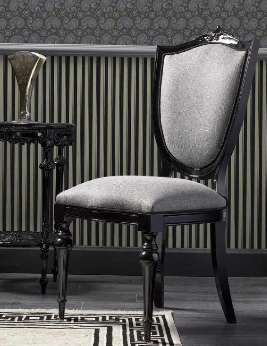 Luxury Baroque Dining Room Chair Silver Gray / Black H. 125 cm - Baroque Dining Room Furniture