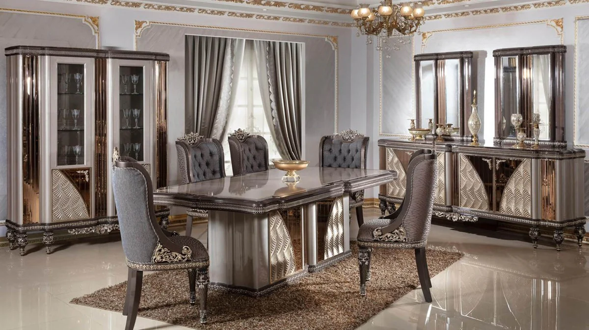 Luxury Baroque Dining Table Gray / Dark Brown / Gold - Rectangular Baroque Style Kitchen Table - Luxury Dining Room Furniture in Baroque Style - Baroque Dining Room Furniture - Baroque Furnishings