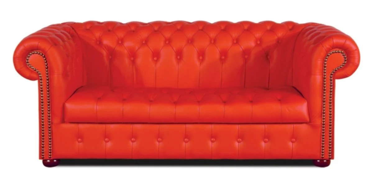 Chesterfield genuine leather 3-seater sofa red 200 x 90 x H. 78 cm - luxury living room furniture