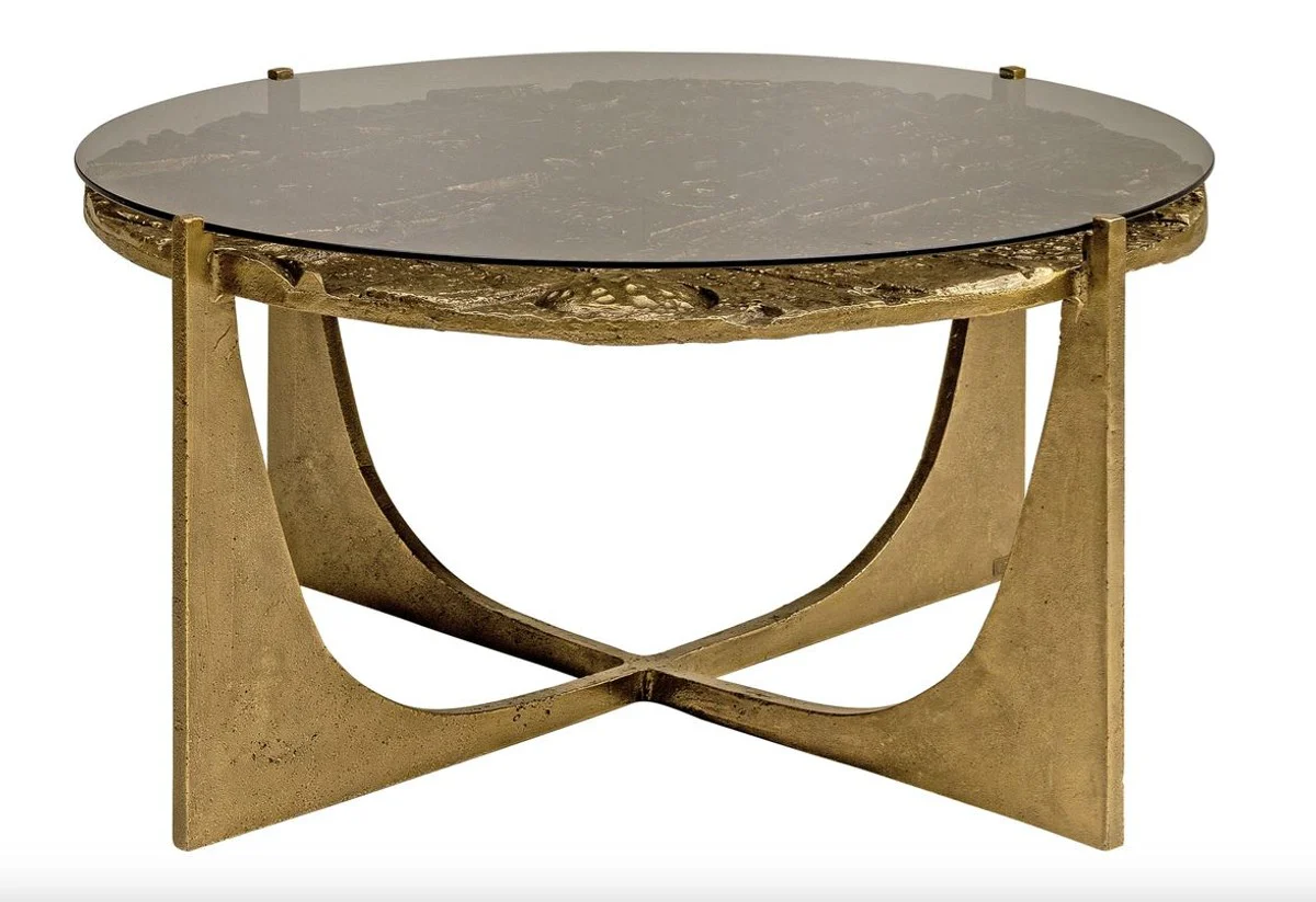 Luxury Art Deco coffee table bronze 74 x 38 cm - gold with glass top - art design table