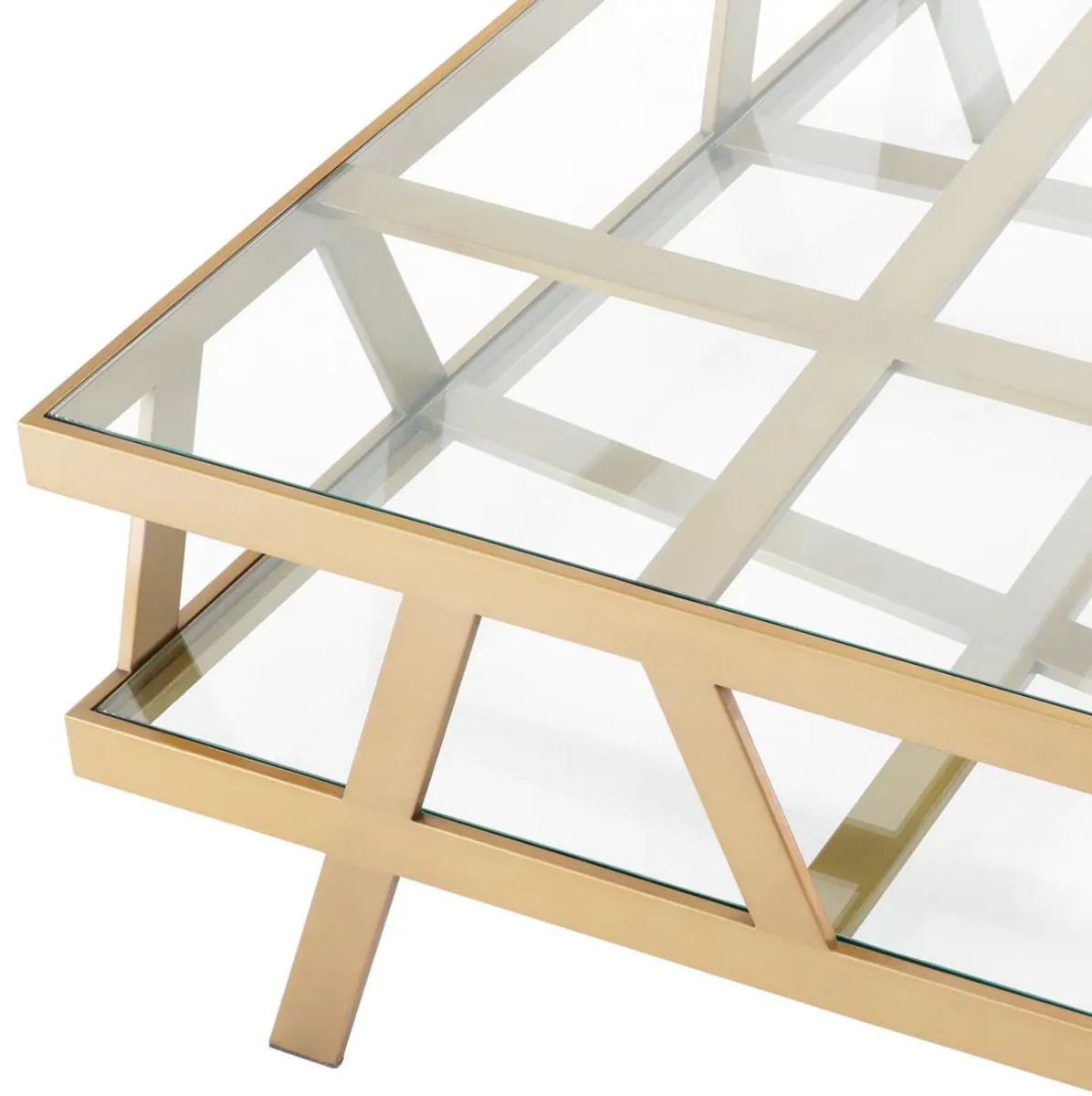 Luxury coffee table brass 110 x 110 x H. 37 cm - Square stainless steel living room table with glass tops - Living room furniture - Hotel furniture - Luxury furniture - Luxury quality