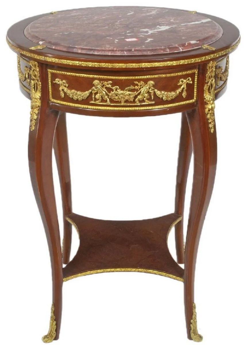 Baroque side table with marble top brown / gold / red Ø 45 x H. 75 cm - Round table in baroque style - Baroque furniture