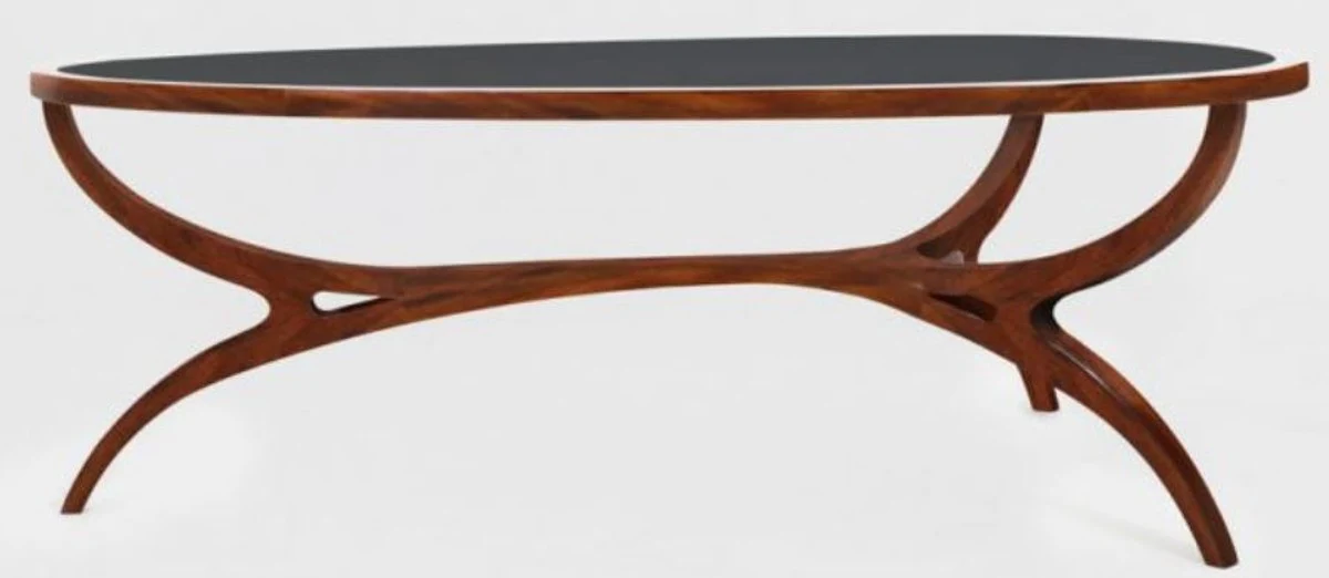 Luxury Art Deco coffee table brown / black 130 x 88 x H. 46 cm - Elegant solid wood living room table with glass top - Living room furniture