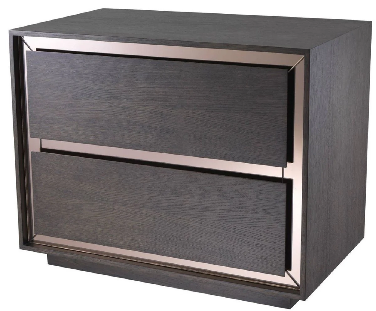 Luxury bedside table mocha / bronze color 76.5 x 46 x H. 62 cm - side table with 2 drawers and mirror glass - luxury furniture