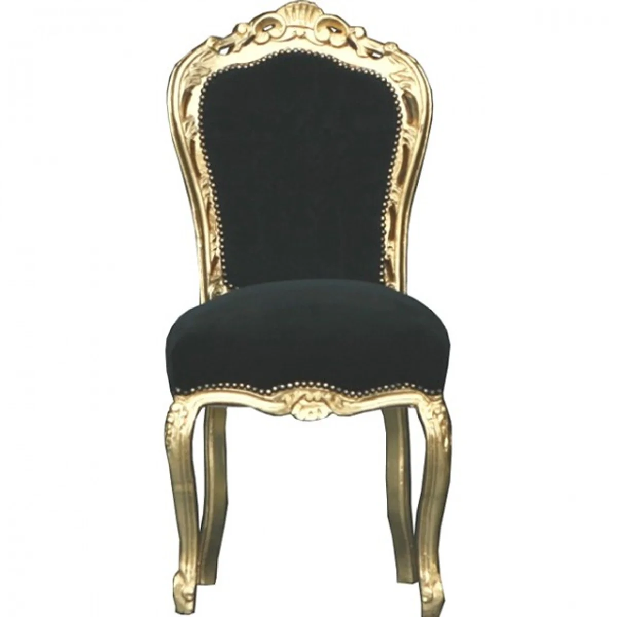 Baroque dining room chair black / gold - furniture antique style - dining room chair