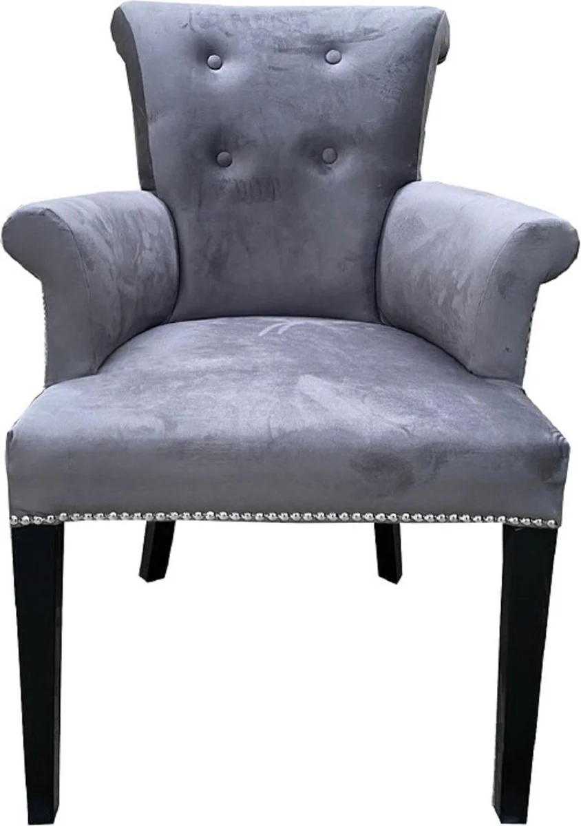 Luxury dining room chair set of 6 gray / black - solid wood kitchen chairs with armrests and elegant velvet fabric - luxury dining room & restaurant furniture