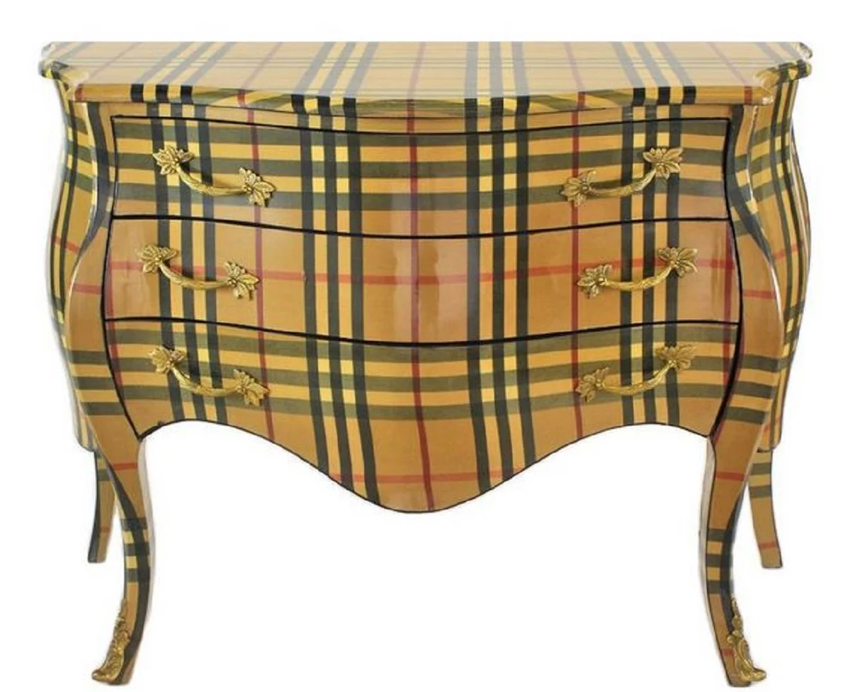 Baroque chest of drawers with 3 drawers beige / multicolor stripes - handmade baroque furniture