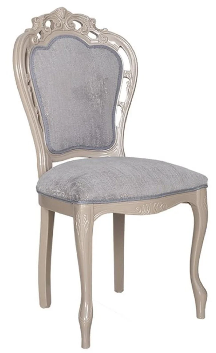 Luxury Baroque Dining Room Chair Set of 4 Gray / High Gloss Beige 49.5 x 57 x H. 102.5 cm - Baroque Style Kitchen Chairs - Magnificent Luxury Dining Room Furniture in Baroque Style - Noble & Magnificent