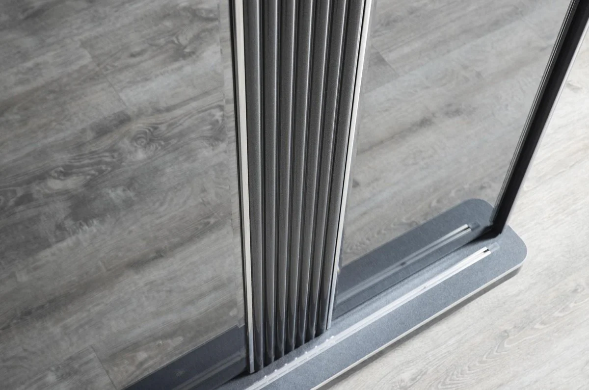 Luxury bedroom wardrobe gray / black / silver 260 x 72 x H. 218 cm - Elegant solid wood wardrobe with 2 sliding doors - Luxury bedroom furniture