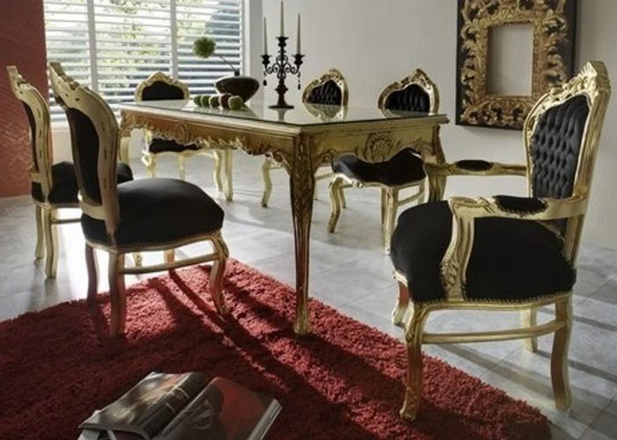 Baroque dining room set black/gold - dining table + 6 chairs - furniture antique style