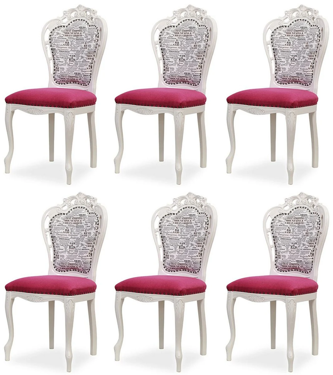 Luxury Baroque Dining Room Chair Set of 6 Dark Pink / Black / White - Baroque Style Kitchen Chairs - Magnificent Luxury Dining Room Furniture in Baroque Style - Noble & Magnificent