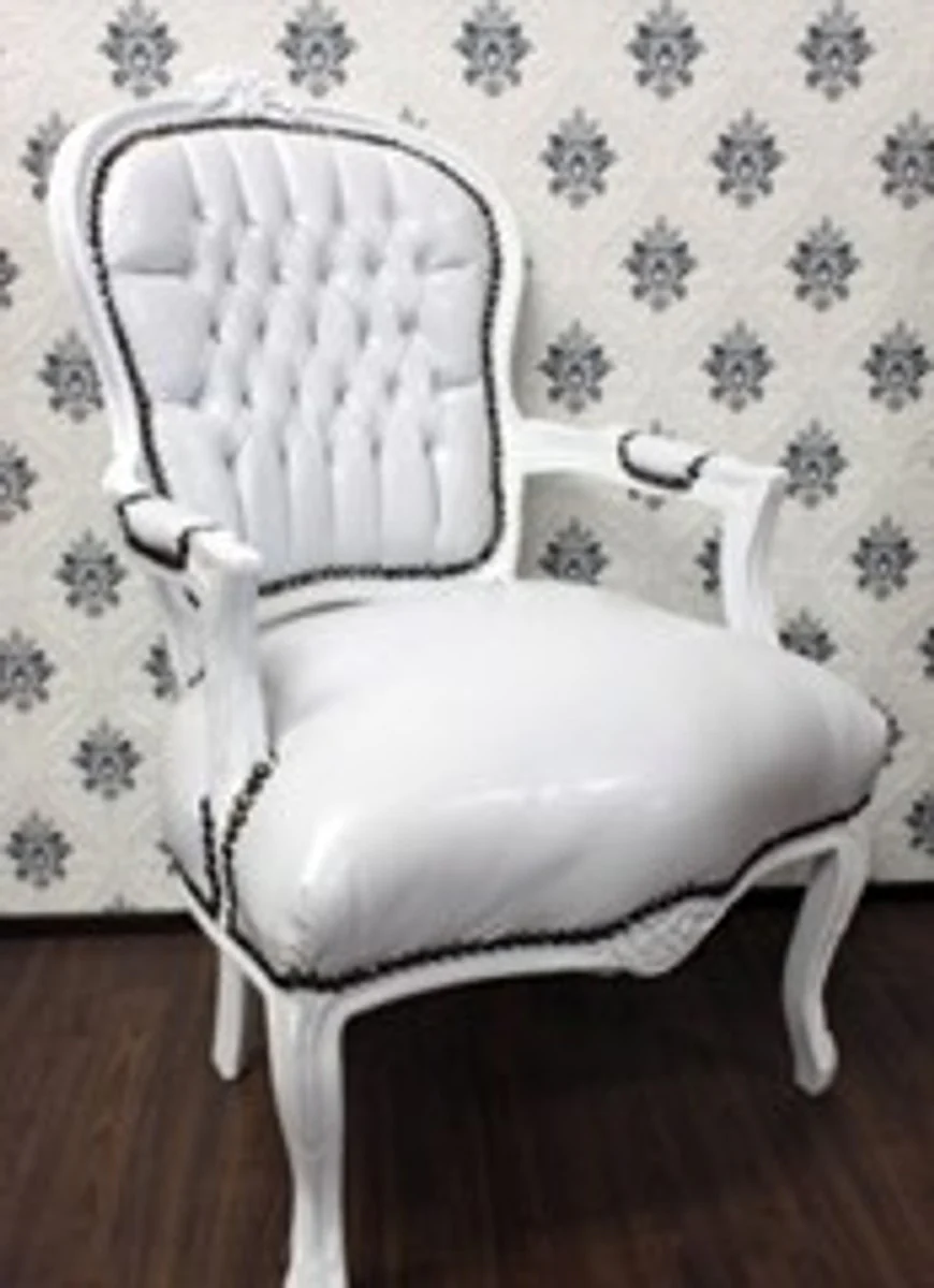 Baroque Salon Chair White Leather Look / White - Furniture Antique Style