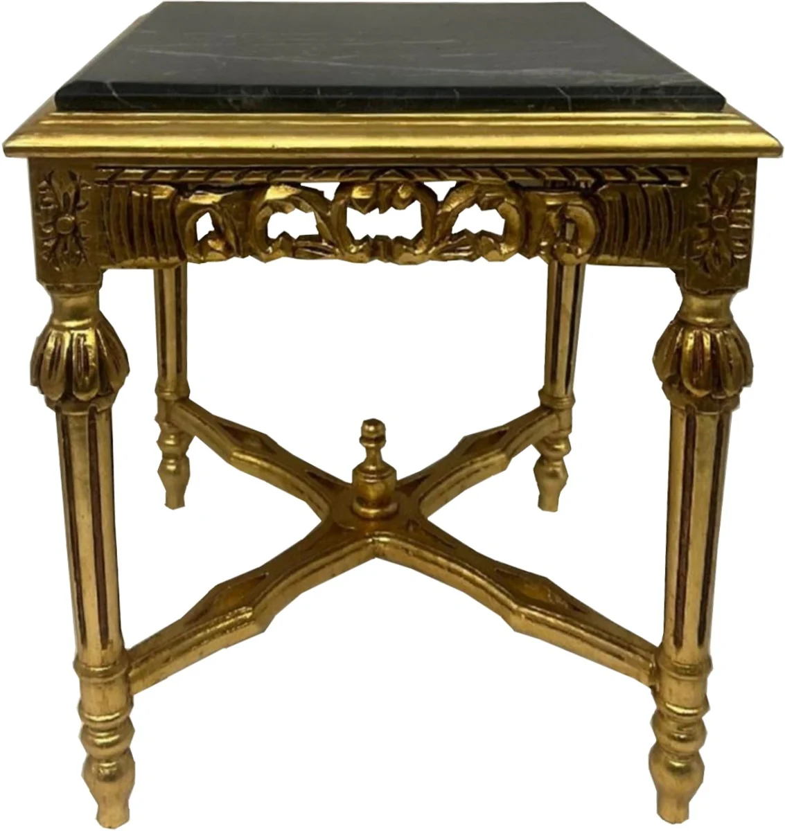 Baroque side table gold / black - square antique style solid wood table with marble top - living room furniture in baroque style - antique style furniture - baroque furniture