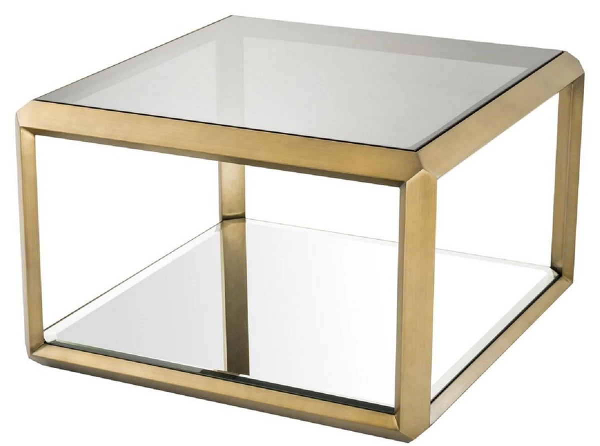Luxury side table brass / black 75 x 75 x H. 55 cm - stainless steel table with glass top and mirror glass - luxury living room furniture