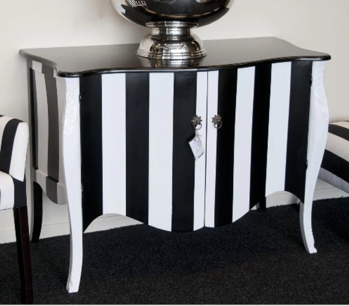 Baroque chest of drawers black/white stripes 120cm Mod - antique style furniture