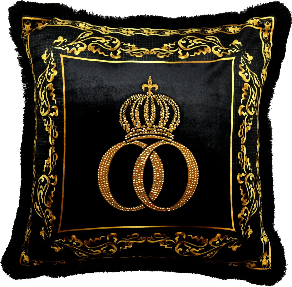 Harald Glööckler luxury decorative baroque cushion Pompöös by black / gold / black crown deluxe with rhinestones - Glööckler cushion AAA