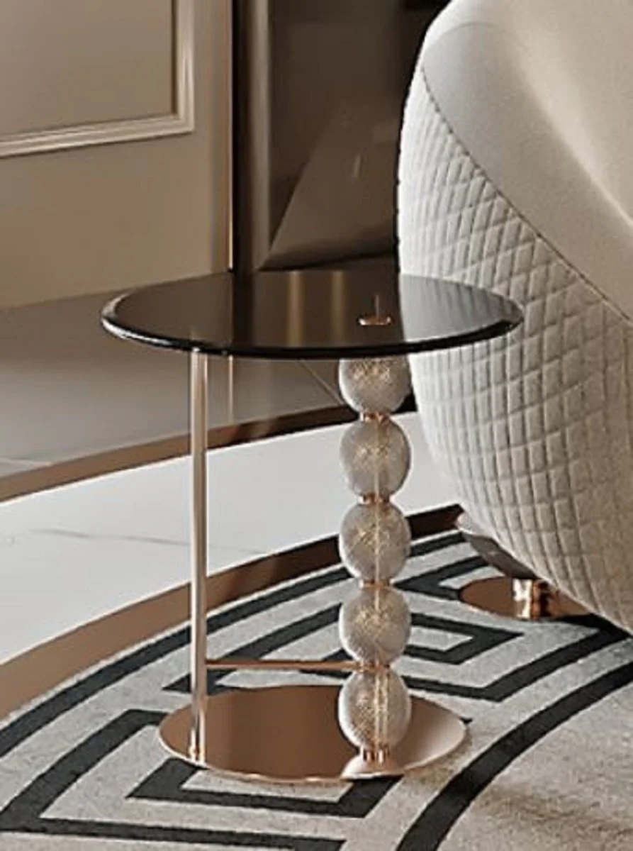 Luxury side table copper / black Ø 57 x H. 60.5 cm - Round metal table with glass top and decorative glass balls - Living room furniture - Hotel furniture - Luxury furniture