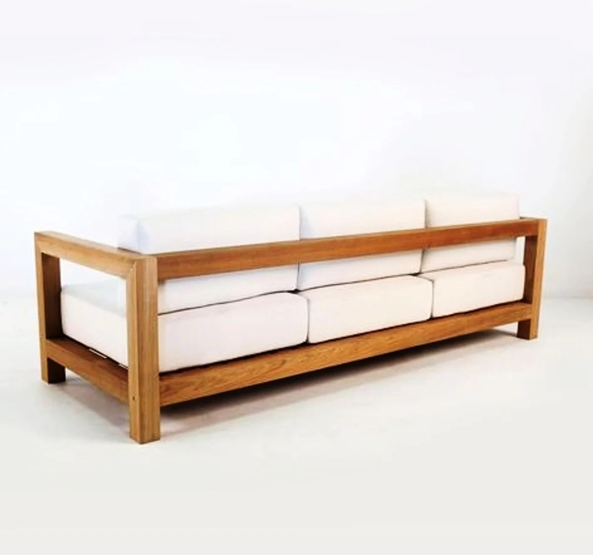 Garden 3-seater sofa rustic Boston white-cream/brown 200 x 40 x H70 cm - solid real wood furniture