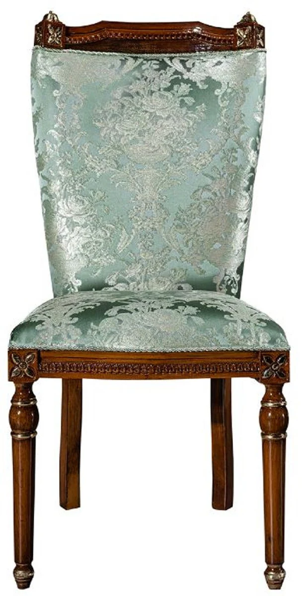 Luxury baroque dining room chair mint green / brown - handmade solid wood kitchen chair with a noble pattern - baroque dining room furniture
